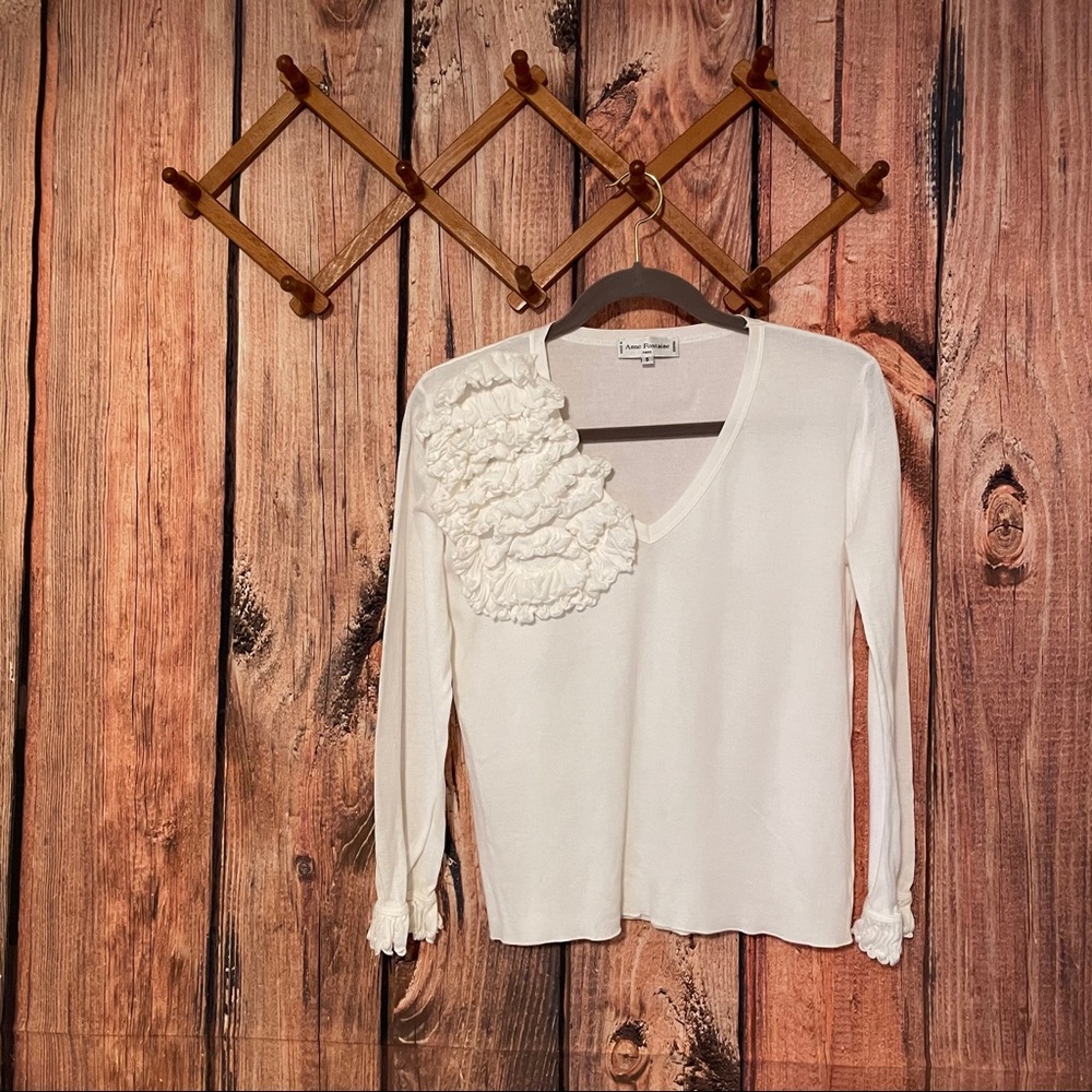 Anne Fontaine Shoulder Ruffle Long Sleeve Blouse